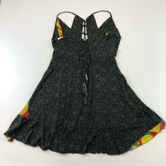 GURU for Life grey print all silk wrap look print sundress M/L - Picture 2 of 8